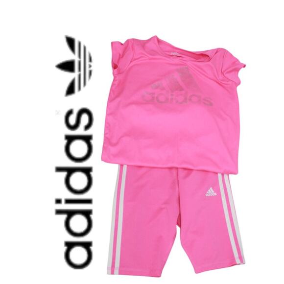 Adidas Neon Pink Pull-On Shorts with Matching Shirt - Picture 1 of 7